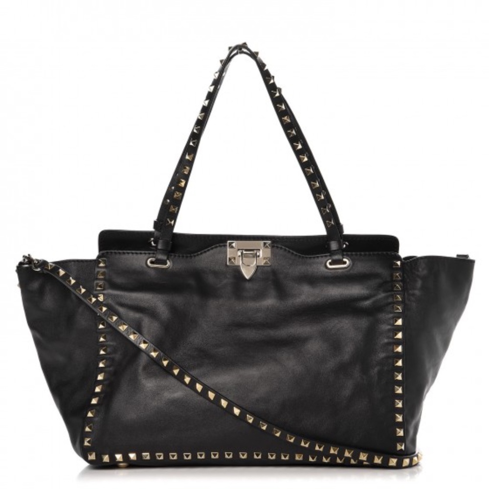 VALENTINO Vitello Medium Rockstud Tote Black